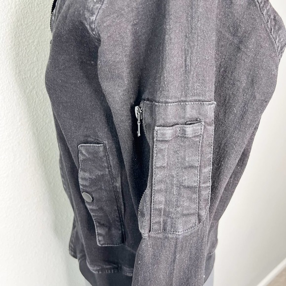 Ci Sono Black Denim Full Zip Long Sleeve Bomber Jacket Women's Size Medium M - Picture 4 of 10